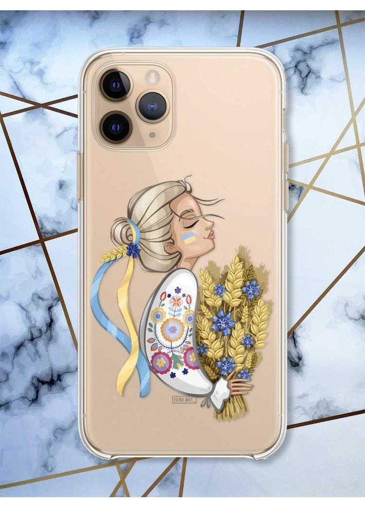 Прозорий чохол на Apple iPhone 11 Pro (5,8) патріотичний дизайн Українка з колосками принт 173 Creative (359482099)