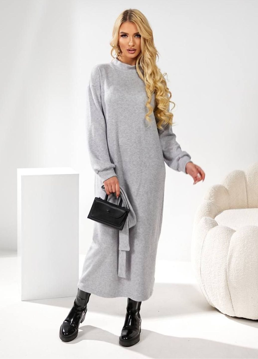 Серое повседневный платье макси под пояс Allthings