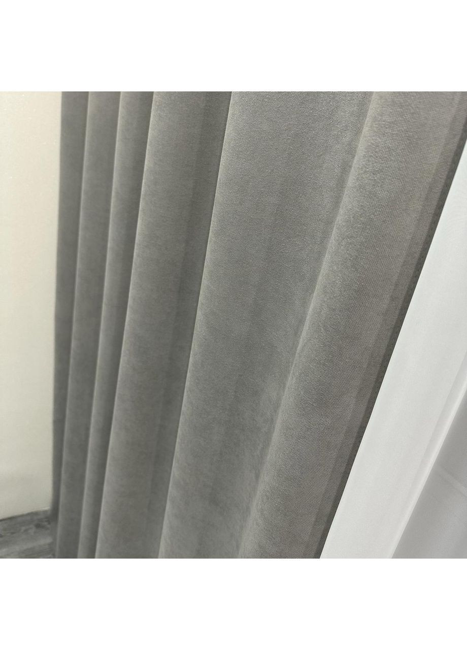 Комплект штор світло сірого кольору мікровелюр "Luxury Touch" (2 шт. по 1.5x2.7 м)- готові на тасьмі. Розкіш та затишок! No Brand (366561113)