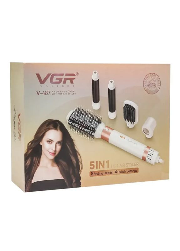 Профессиональная фен-щетка V-487 Violet 5-в-1 для сушки укладки и завивки волос Белый 800 Вт VGR (371995181)