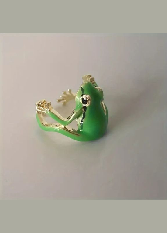 Жіноча каблучка милої синьо-зеленої жабки з смужками на спинці регульований розмір золотисте Fashion Jewelry (315322987)
