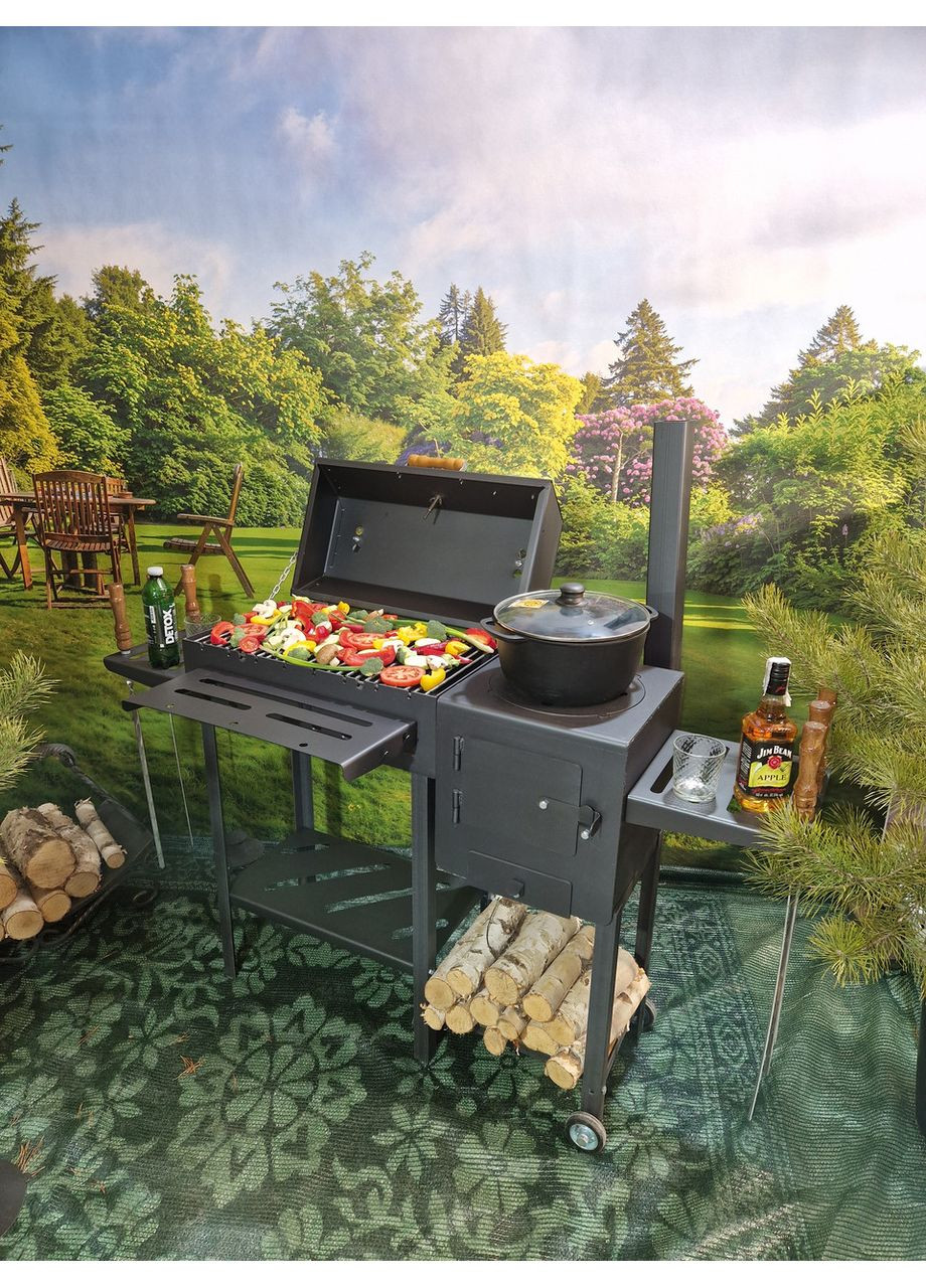 Мангал барбекю GRILL гриль с вентиляцией с печкой под котел с металлическими столиками 0966887444 Soft (361152346)