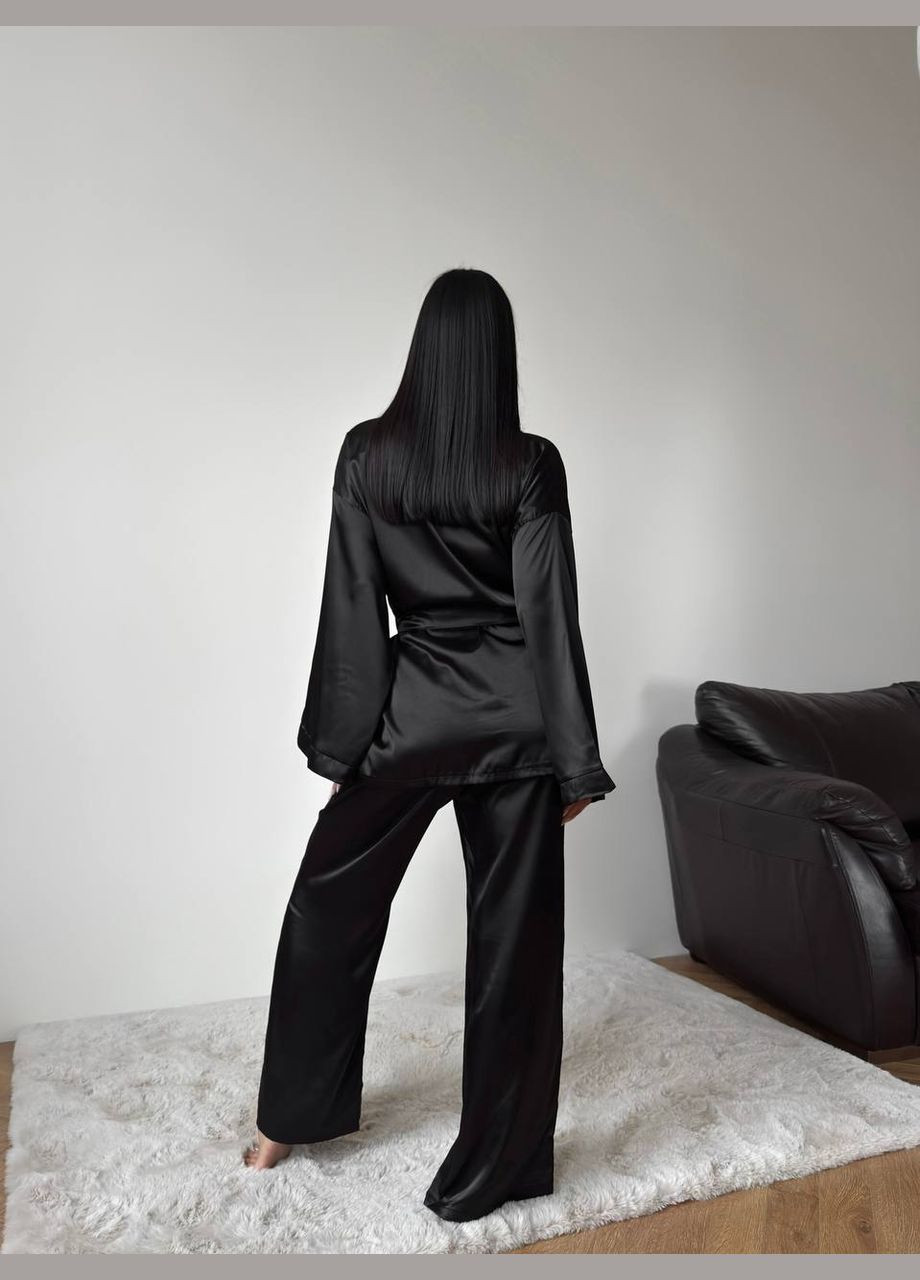 Чорна всесезон піжама штани та сорочка з халатом Domino Комплект трійка штани