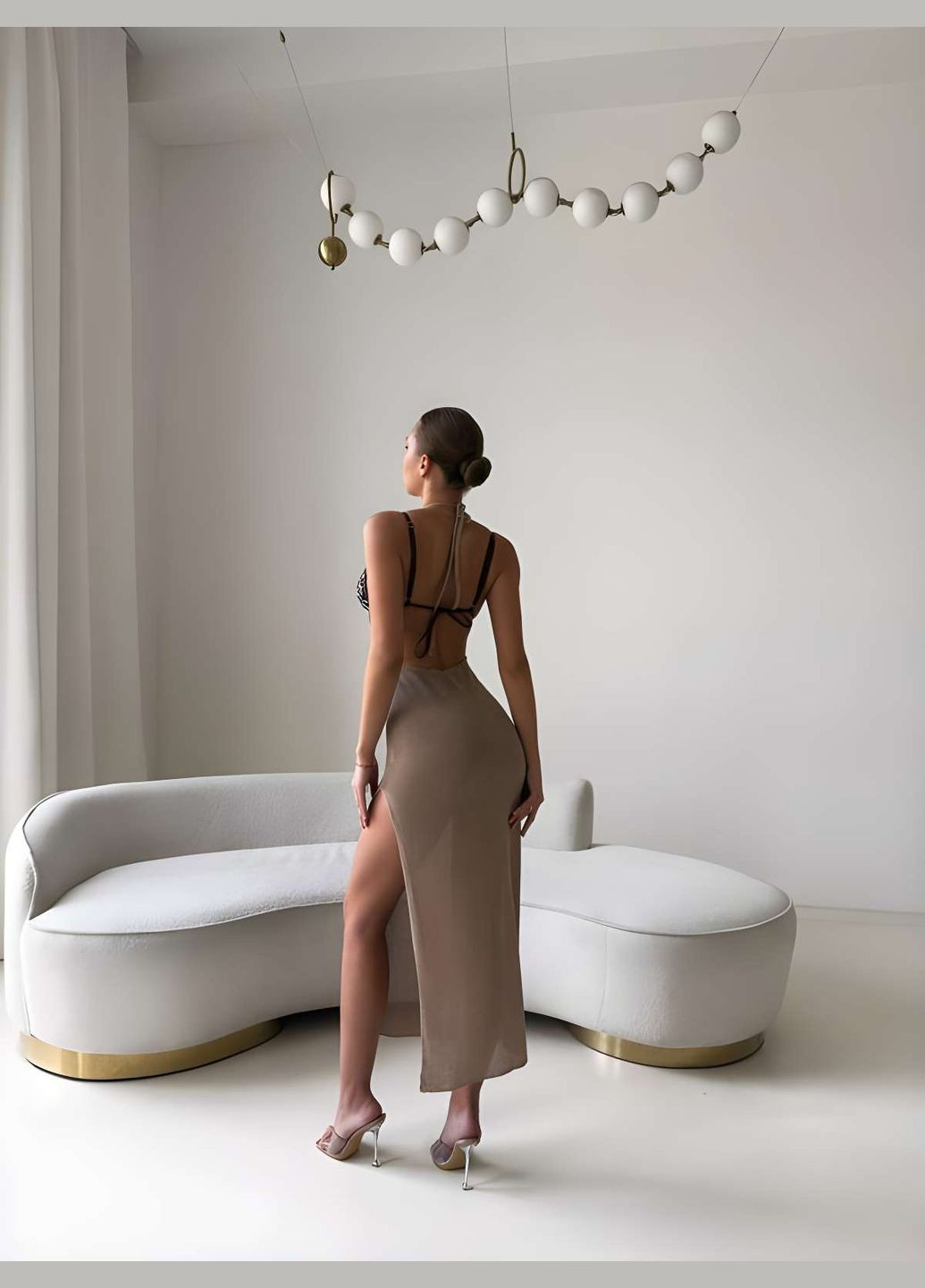 Женское летнее пляжное вязаное бежевое платье-туника Україна (345557393)