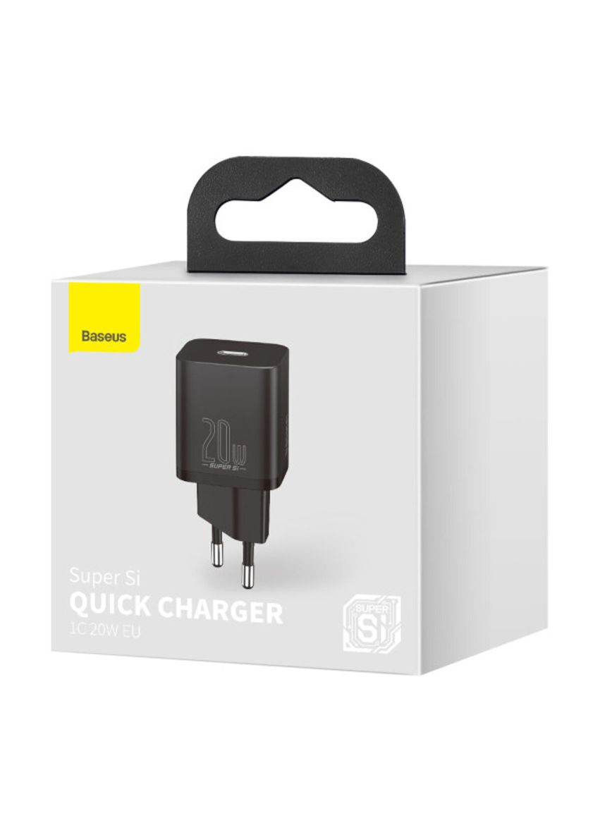 Быстрая сетевая зарядка Super Si 20W 1C EU, компактное зарядное устройство, черное Baseus Super Si Quick Charger 1C 20W EU (340278324)