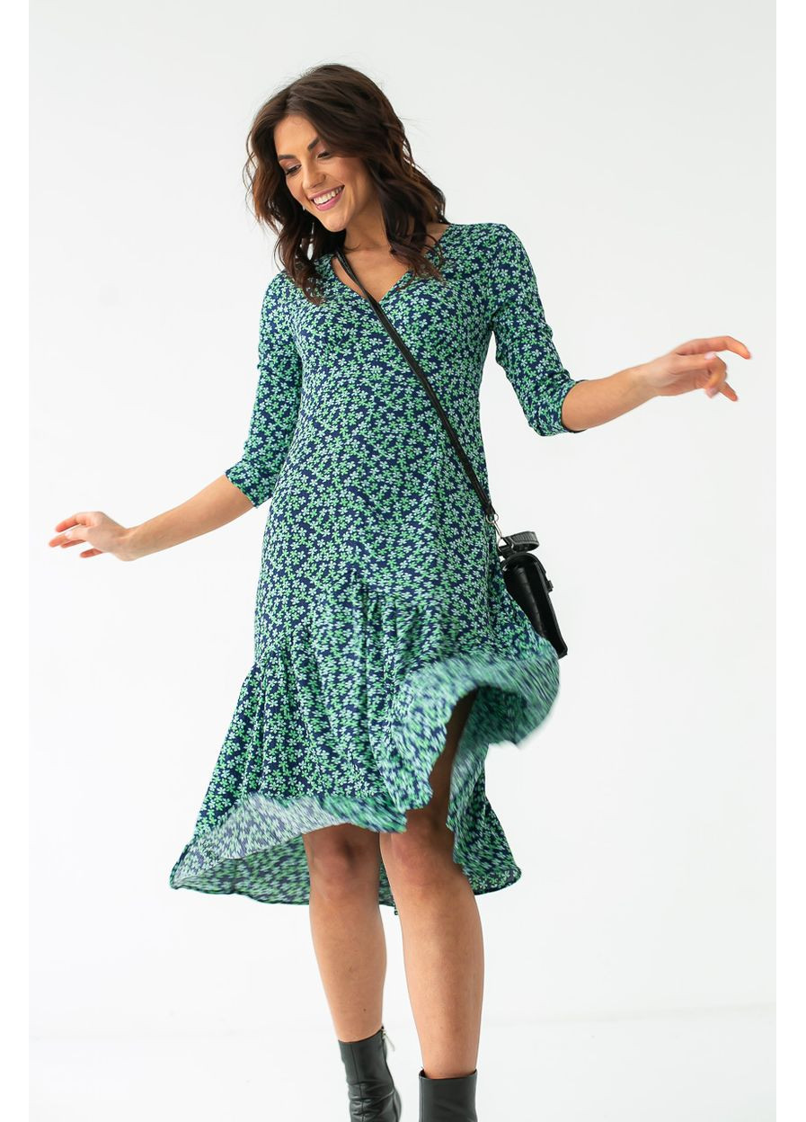 Зеленое повседневный, вечернее платье миди с цветочным принтом силуэтная Byron с цветочным принтом