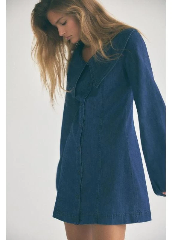 Синее джинсовое платье trf с выложистым воротником Zara