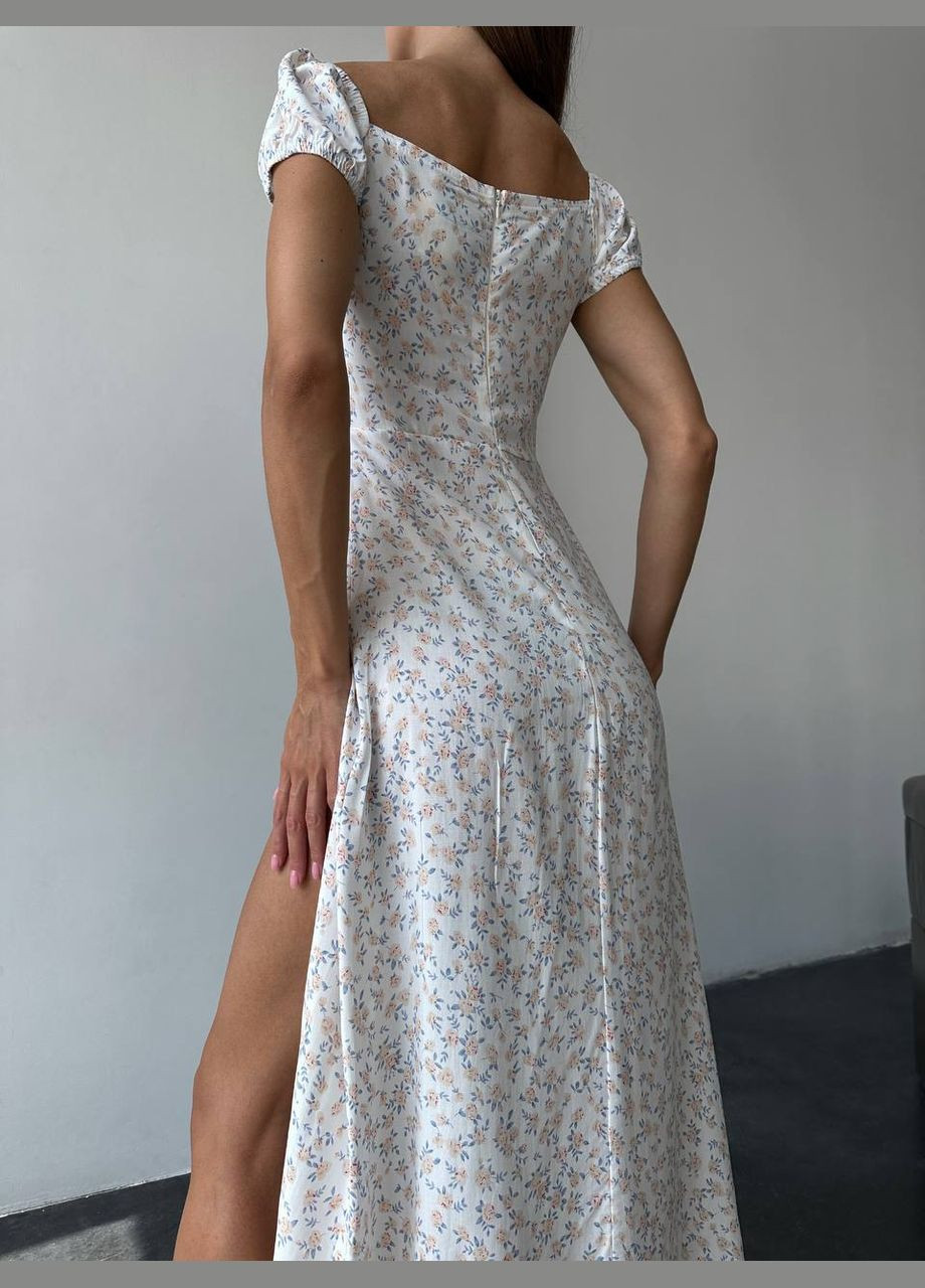 Белое кэжуал, коктейльное платье в цветочный принт No Brand с цветочным принтом