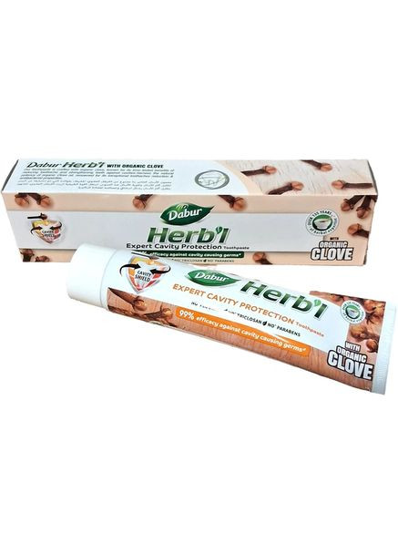 Натуральная зубная паста без фтора с гвоздикой для защиты от кариеса Herb'l 150 г Dabur (329144668)