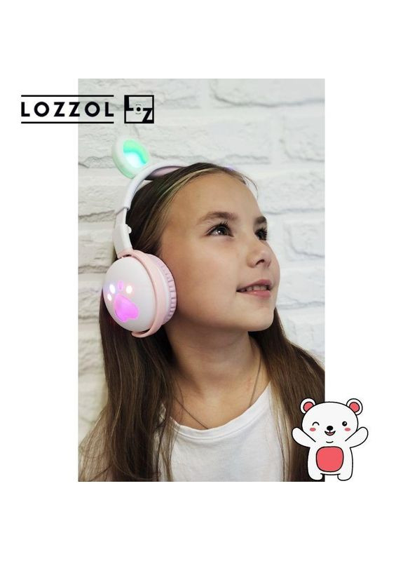 Бездротові дитячі навушники з мікрофоном ВК5 вушками ведмедика і LED підсвічуванням подарункові(Біла пудра) Atd (349824260)