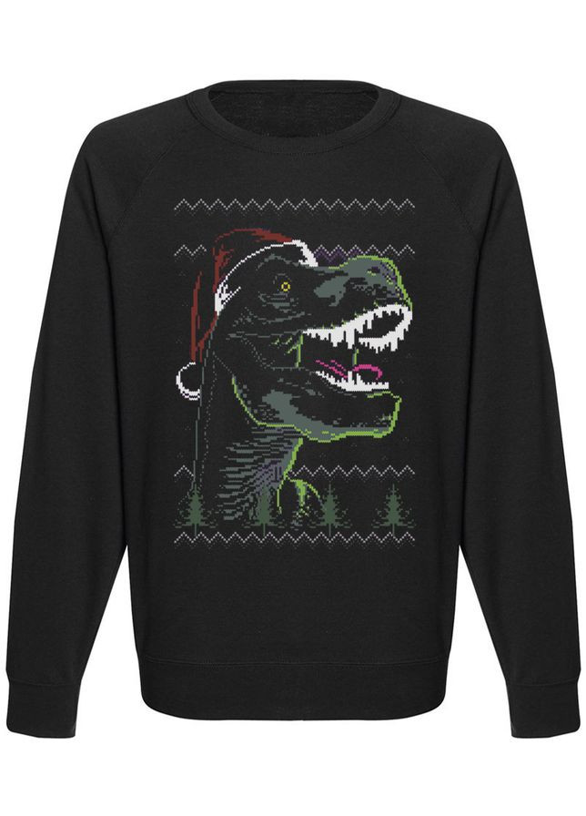 Мужской свитшот Funky Christmas Dinosaur (чёрный) Fat Cat - крой черный - (283036604)