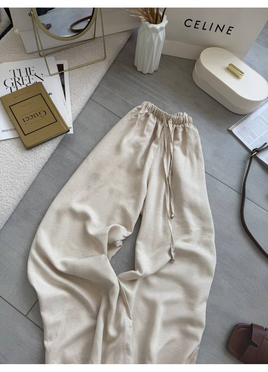 Штани льон широкі на резинці пояс та низ Україна (351260585)