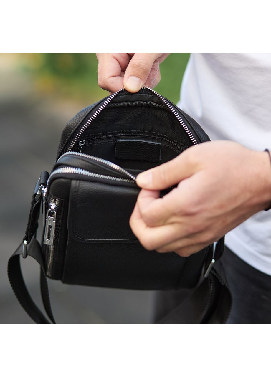 Мужская сумка-барсетка через плечо кожаная черная с ручкой M61693 Tiding Bag (354832939)