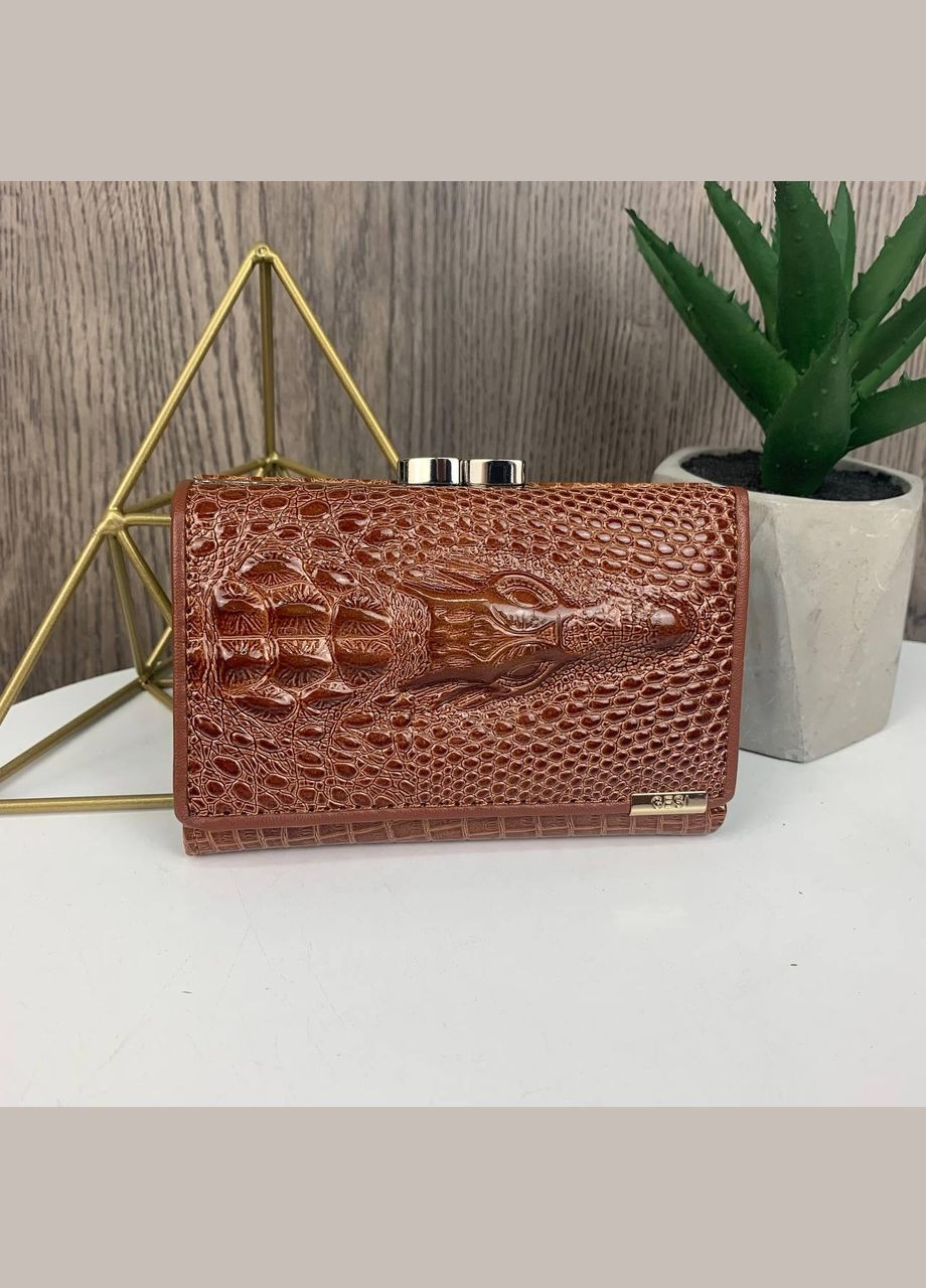 Женский кожаный кошелек крокодил мини клатч из натуральной кожи Коричневый No Brand (299314141)