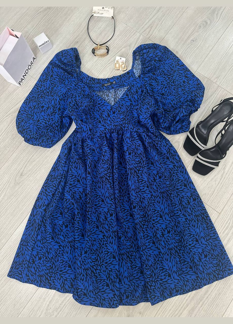 Синее коктейльное, откровенный, повседневный, кэжуал, джинсовое платье женское Україна с цветочным принтом