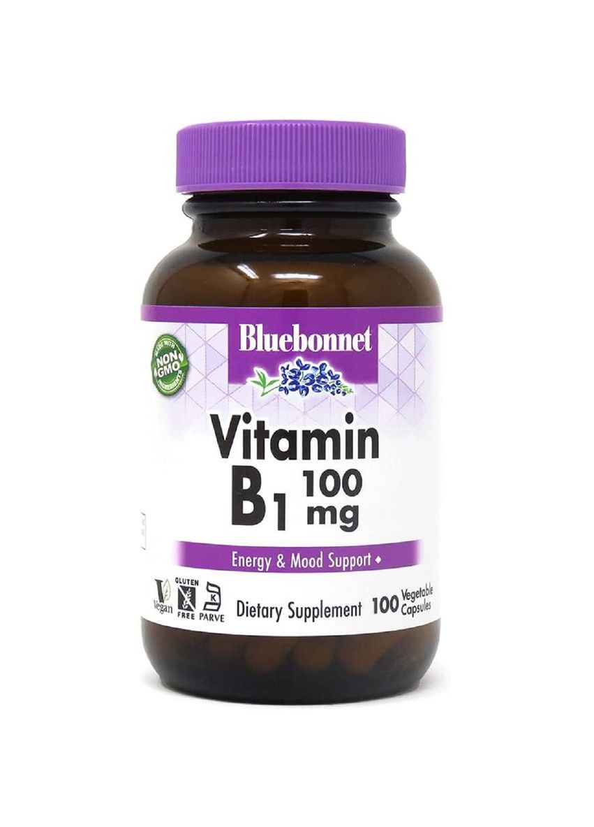 Витамин B1 100 мг, Vitamin B1, 100 вегетарианских капсул Bluebonnet Nutrition (326055351)