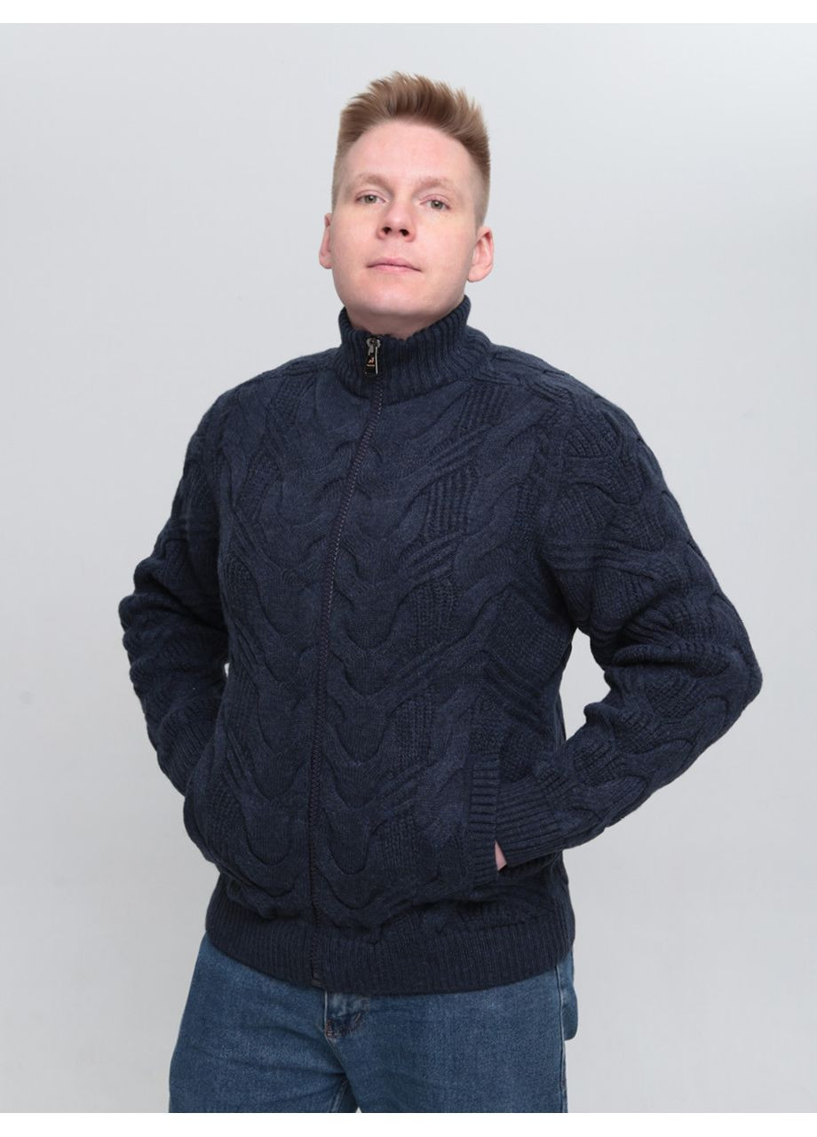 Темно-синій зимовий светр чоловічий темно-синій вовняний на блискавці великі розміри Pulltonic Пряма