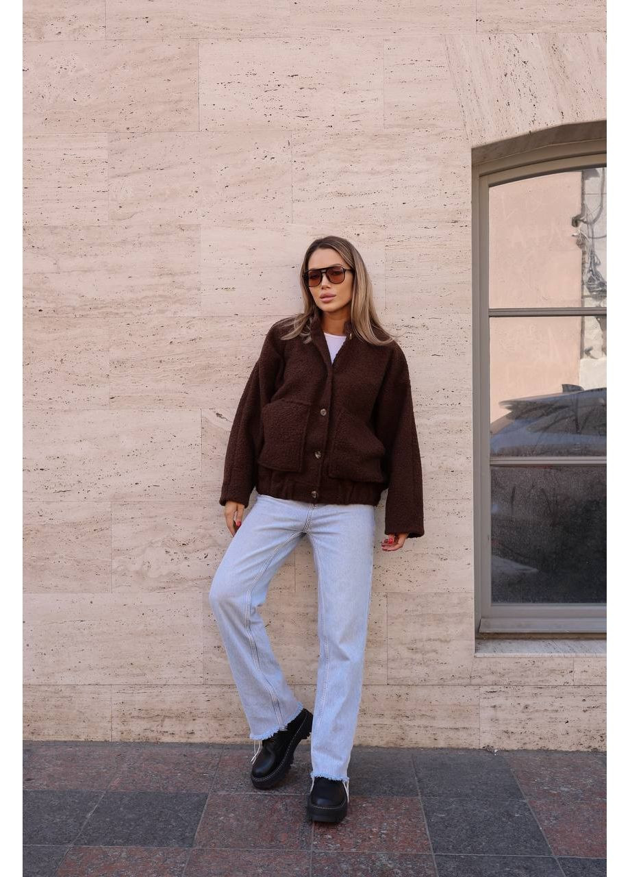 🧥 Бомбер з тканини баранець | Стиль ZARA | Розмірна сітка в описі DK/DL Мода без кордонів на гудзиках (360861346)