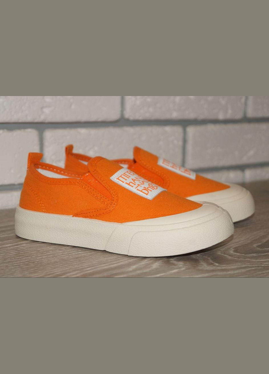 Оранжевые слипоны для девочки оранжевые Paliament с аппликацией, с логотипом, с белой подошвой