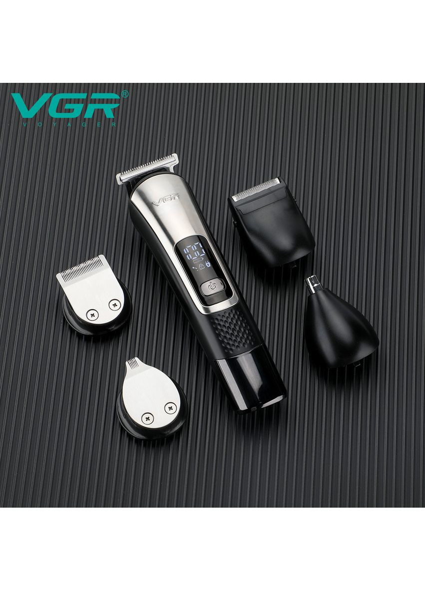 Машинка для стрижки аккумуляторная V-111 для бороды носа та ушей и подставка (9 насадок) VGR (372515633)