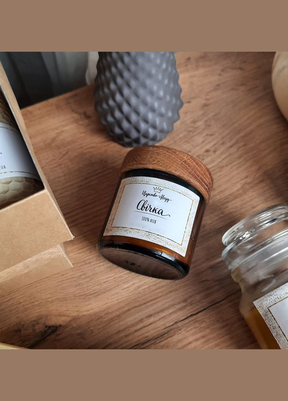 Свеча в стеклянной банке из пчелиного воска 100 мл Царство Меду (324627660)