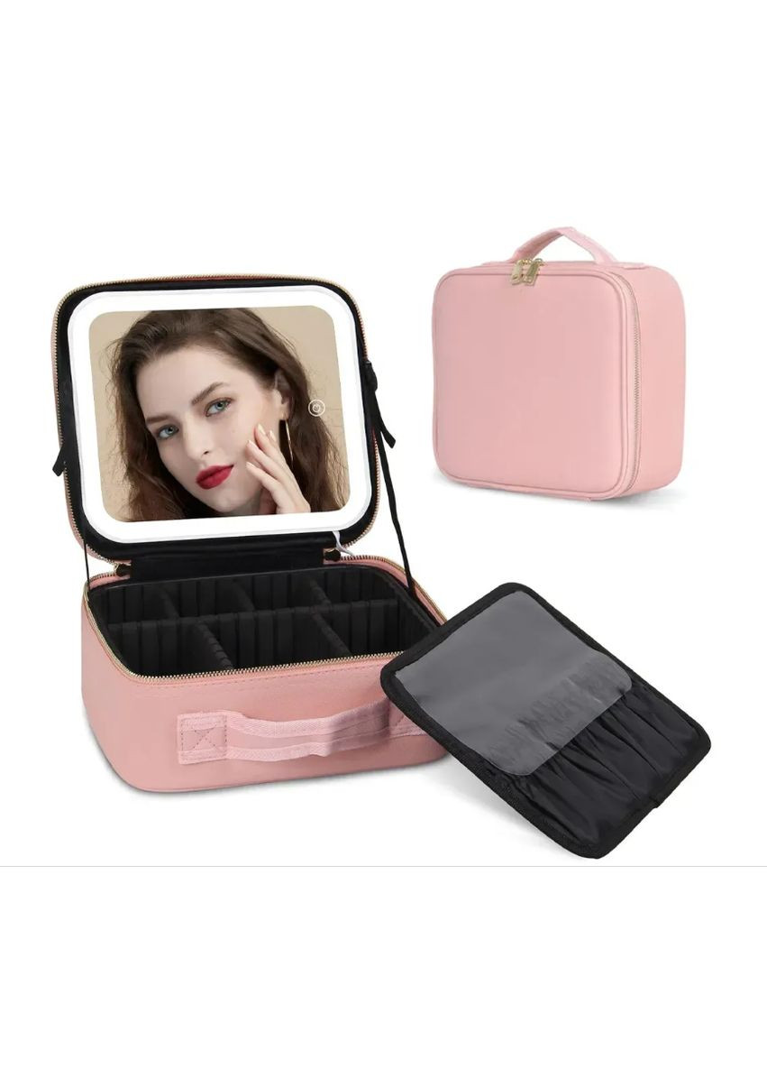 Дорожня косметичка з дзеркалом та LED підсвічуванням / Органайзер для зберігання косметики / Жіноча косметичка-валіза No Brand (344465654)