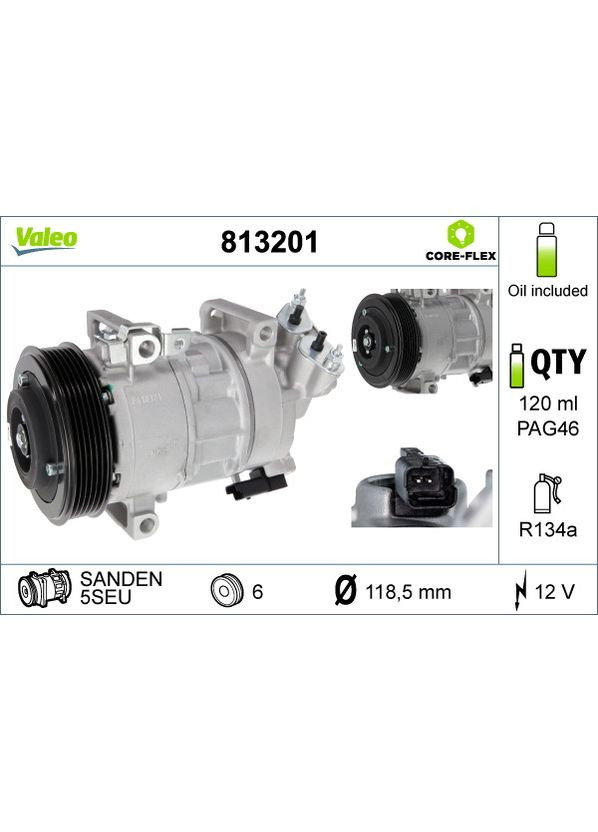 Компрессор кондиционера PEUGEOT PARTNER (B9) (08-) 1.6 BLUEHDI|PEUGEOT PARTNER (B9) (08-) 1.6 VTI|PEUGEOT Valeo (354334925)