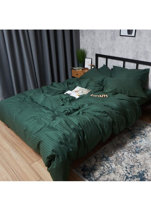 Комплект постільної білизни Satin Stripe «» King Size 220x240 наволочки 4х70х70 (MS-820008614) Moon&Star Mystic Green (356114540)