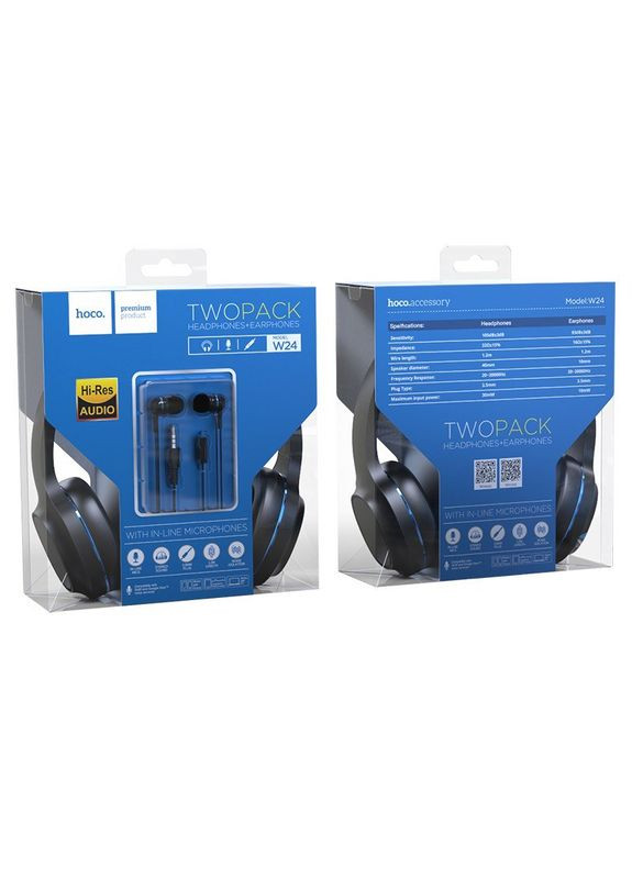 Накладні навушники W24 Чорно - синій Hoco (369668164)