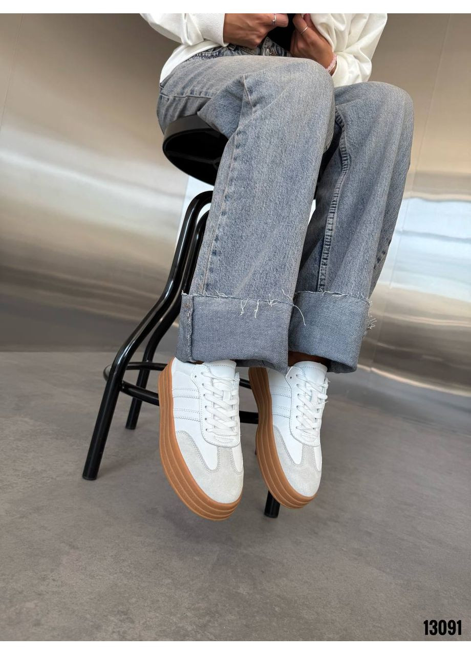 Білі кеди жіночі шкіряні з замшею, комбіновані No Brand