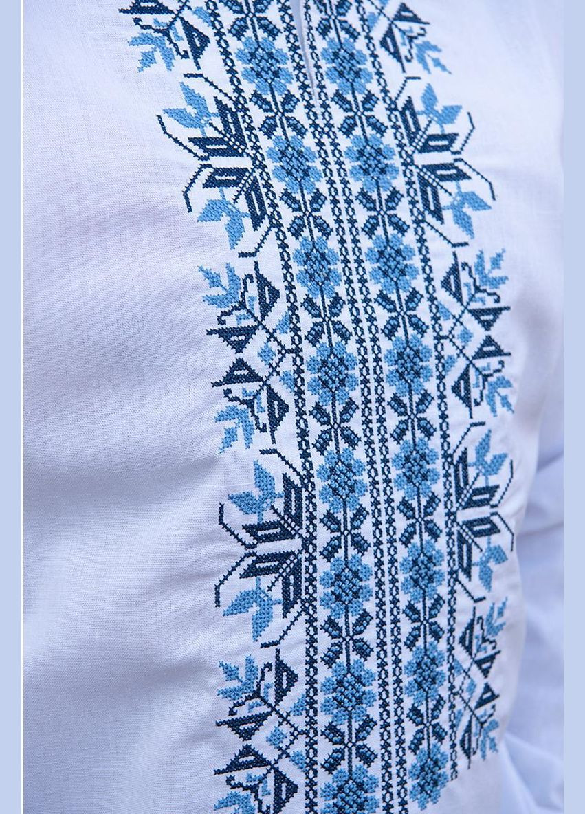 Біла вишиванка чоловіча лляна з блакитним орнаментом Україна льон (322426615)