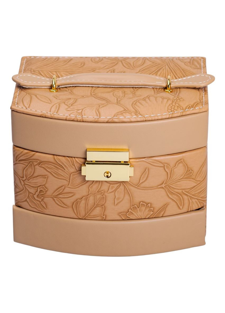 Шкатулка для украшений из экокожи коричневая 3 яруса с замком органайзер для ювелирных изделий с зеркалом ProDobro (364193345)