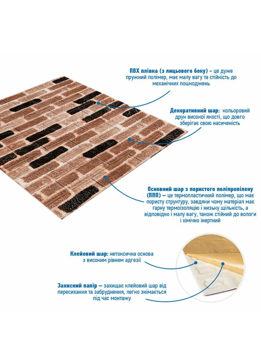 Панель стеновая 3D (346-2) 700х770х2мм Классический кирпич SW-00001915 Sticker Wall (362095034)