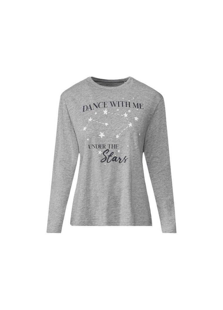 Серая пижамная футболка с длинными рукавами хлопковая з принтом для женщины lenzing 390199 Esmara