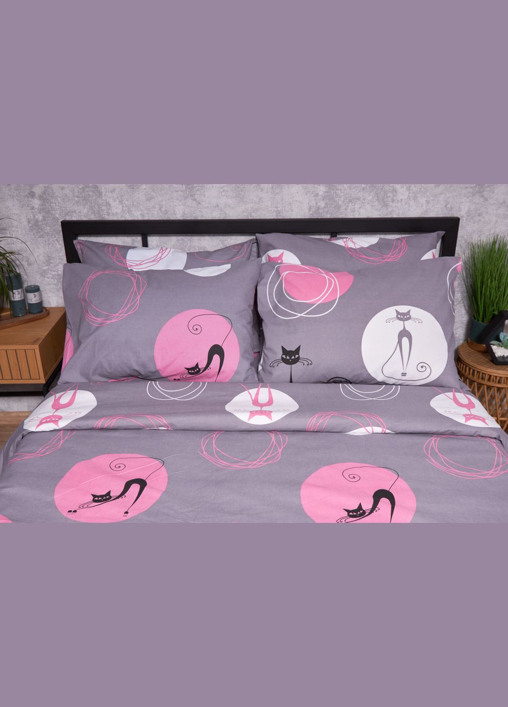 Комплект постільної білизни Бязь Gold Люкс «» King Size 220x240 наволочки 2х50х70 (MS-820002614) Moon&Star Mauve Cats (286762640)