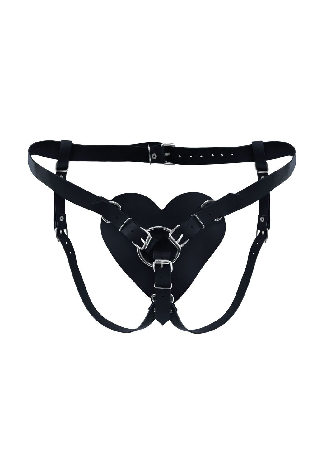 Трусики Сердце для страпона из натуральной кожи - Hearts Strap-on Belt Black Feral Feelings (335386924)