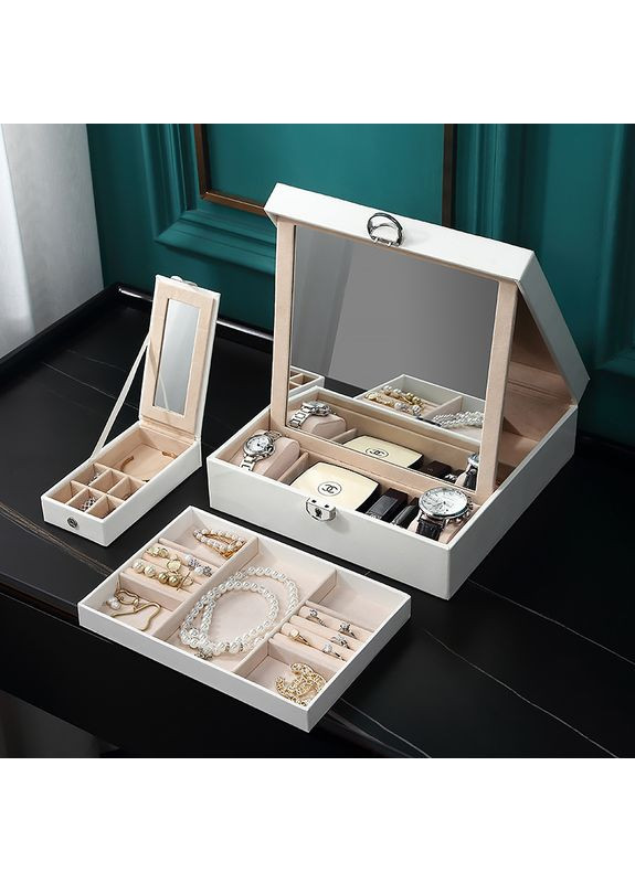 Скринька SP-01130 для прикрас та ювелірних виробів із дзеркалом на замку з ключем 26,5*26,5*8,5 см White Casegrace (360454703)