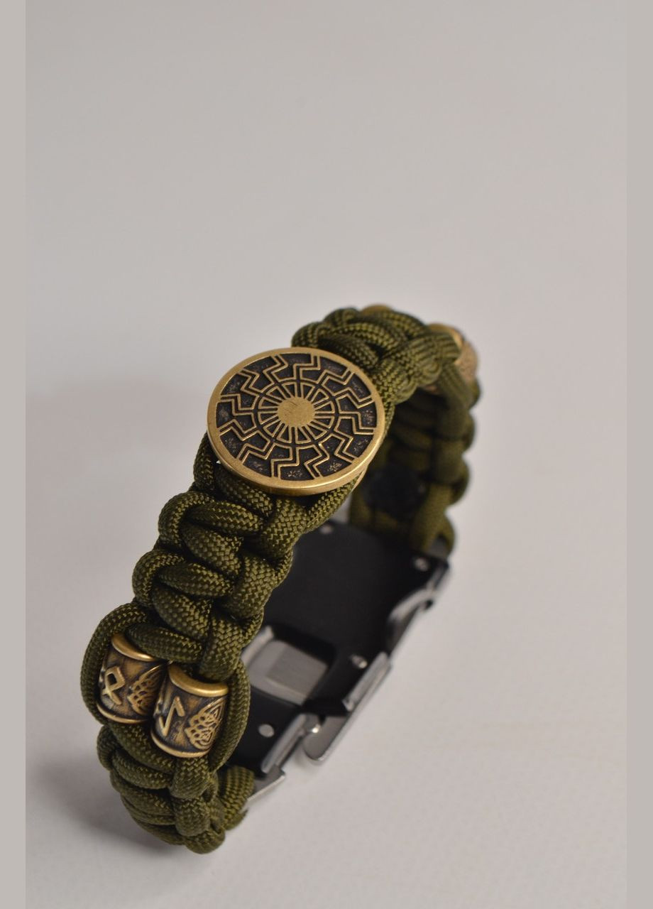 Браслет з Чорним сонцем та 4 руни з ножем і індивідуальним гравіюванням + брелок у подарунок No Brand (341738747)