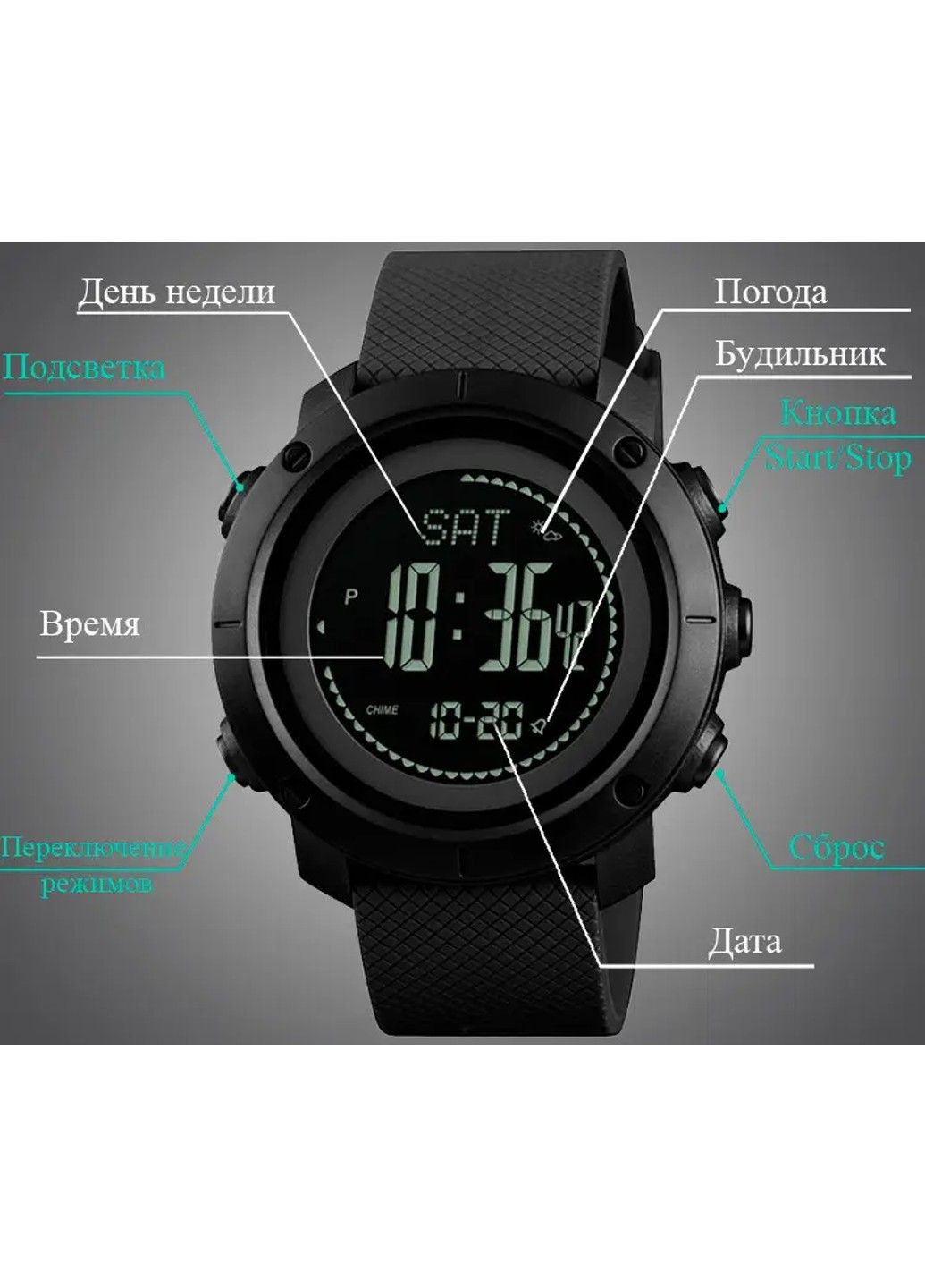 Чоловічий спортивний годинник 1427 з компасом та барометром Чорний Skmei (313653838)