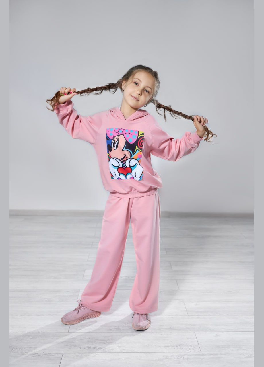 Пудрова рожева дитяча толстовка для дівчинки з капюшоном з манжетами з малюнком Мінні Маус No Brand (333706743)