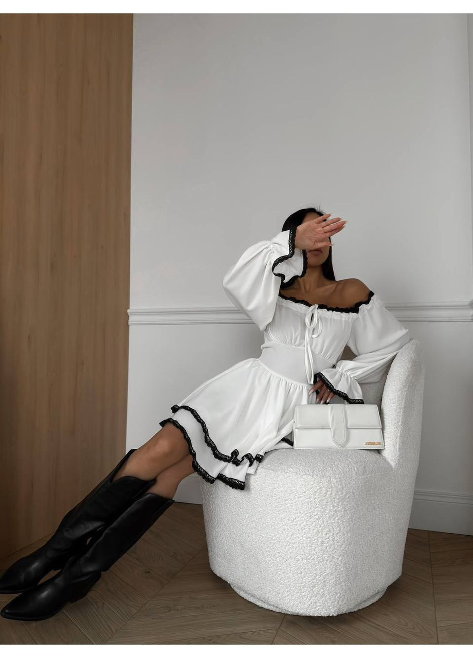 Білий вечірня сукня з люксової костюмки та котонового кружева • вишукана й актуальна • заміри в описі DK/DL Мода без кордонів однотонна