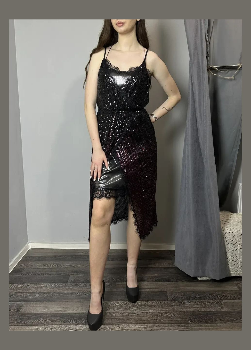 Бордова сукня жіноча комплект з паєтками ошатне міді бордове ля мур mksn2133/2131-03 Modna KAZKA
