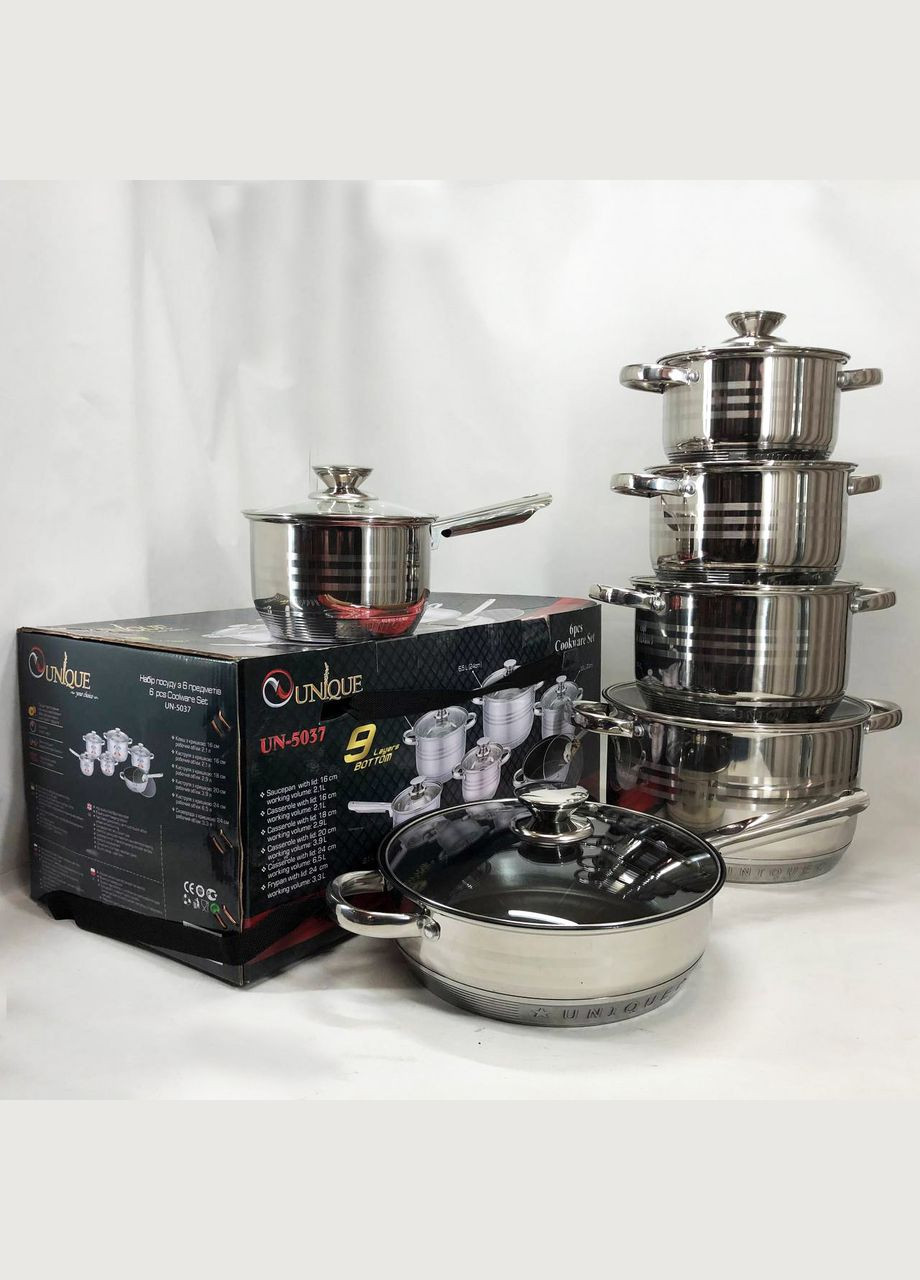 Набор каструль с антипригарным покрытием UN-5037 12шт, Кастрюли посуда для UF-673 электрических плит Unique (351485824)