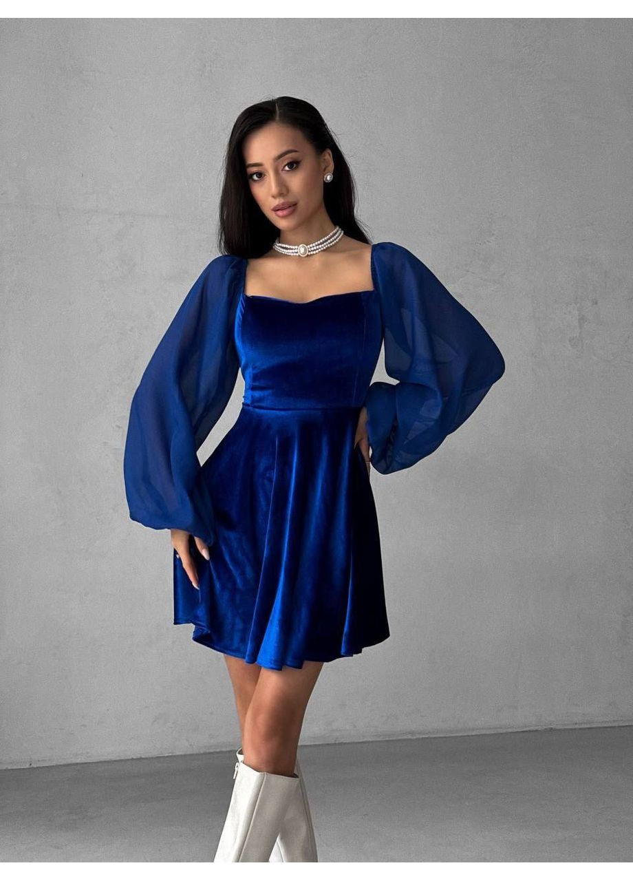 Синя ошатне оксамитове плаття Fashion