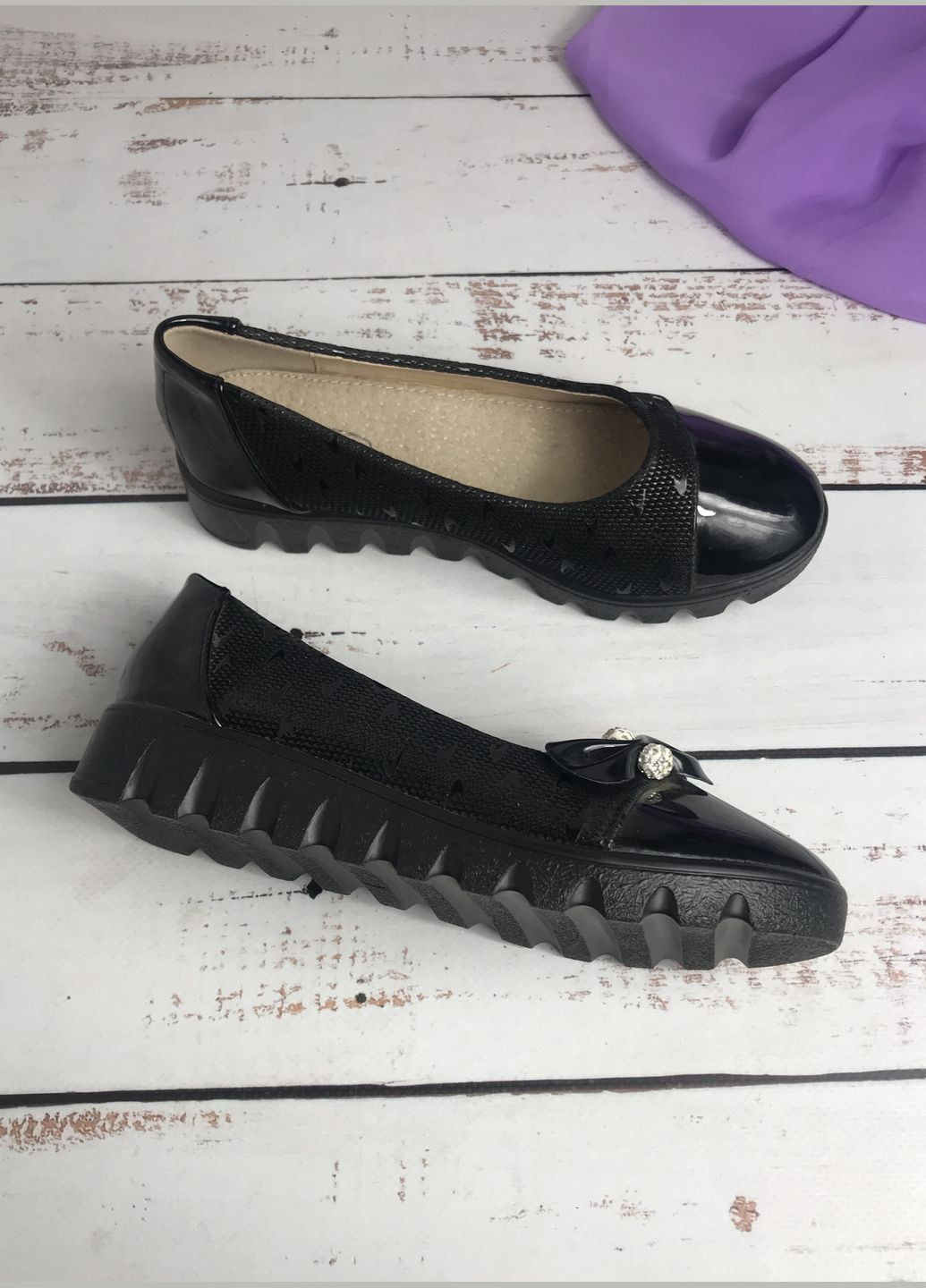 Черные туфли детские для девочки черный (990) на платформе Бабочка