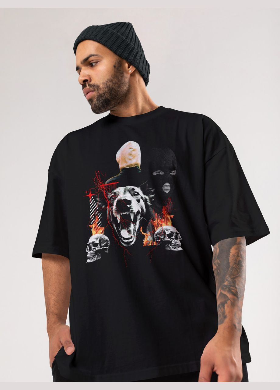 Черная мужская футболка оверсайз urban черная высокая плотность с длинным рукавом Mishe