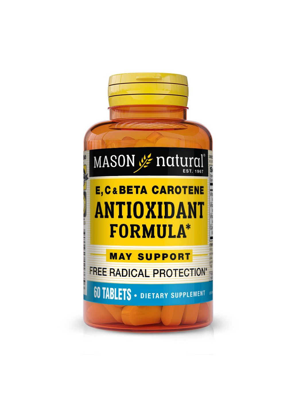Вітаміни та мінерали E, C & Beta Carotine Antioxidant Formula, 60 таблеток Mason Natural (293418236)