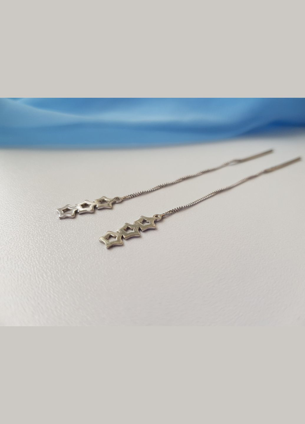 Серебряные серьги протяжки цепочки без камней Три Звезды серебро 925 пробы Родированное 54030 No Brand (306741934)