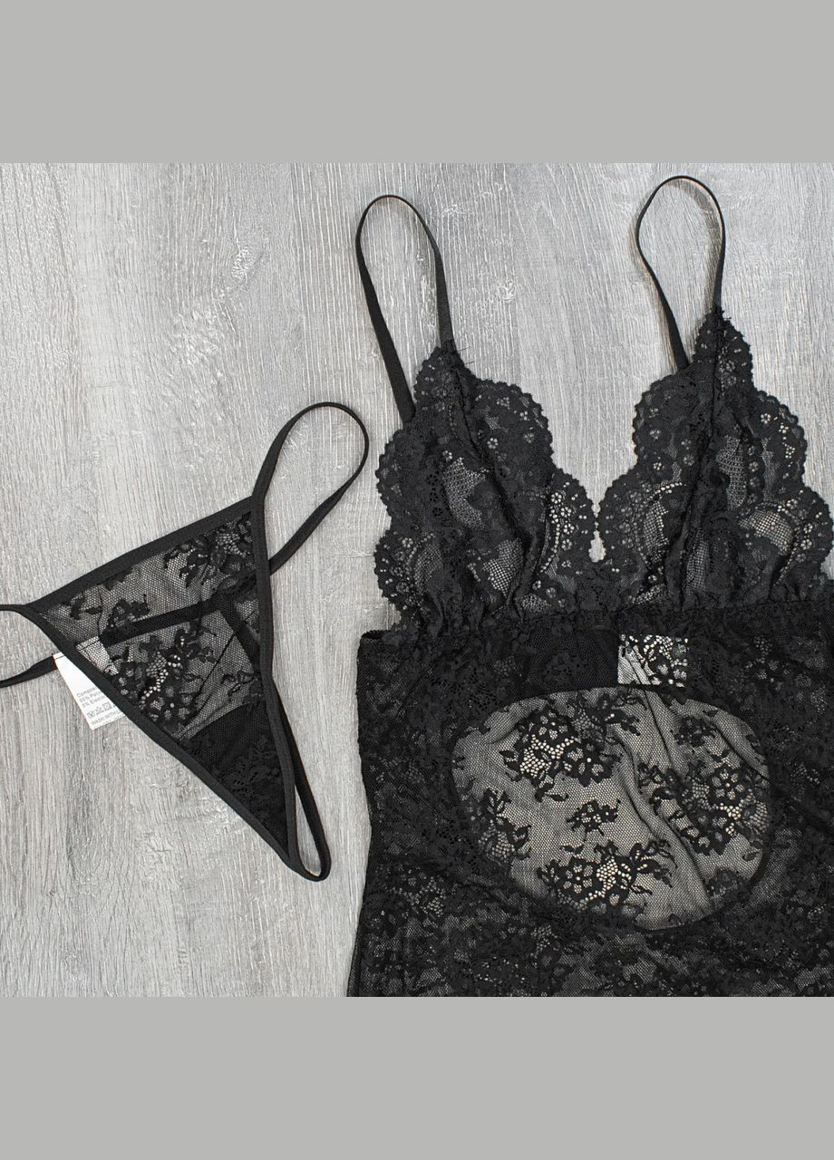 Облягаючий довгий пеньюар із квіткового мережива з трусиками-стрінгами No Brand Пеньюар + трусики (315348971)