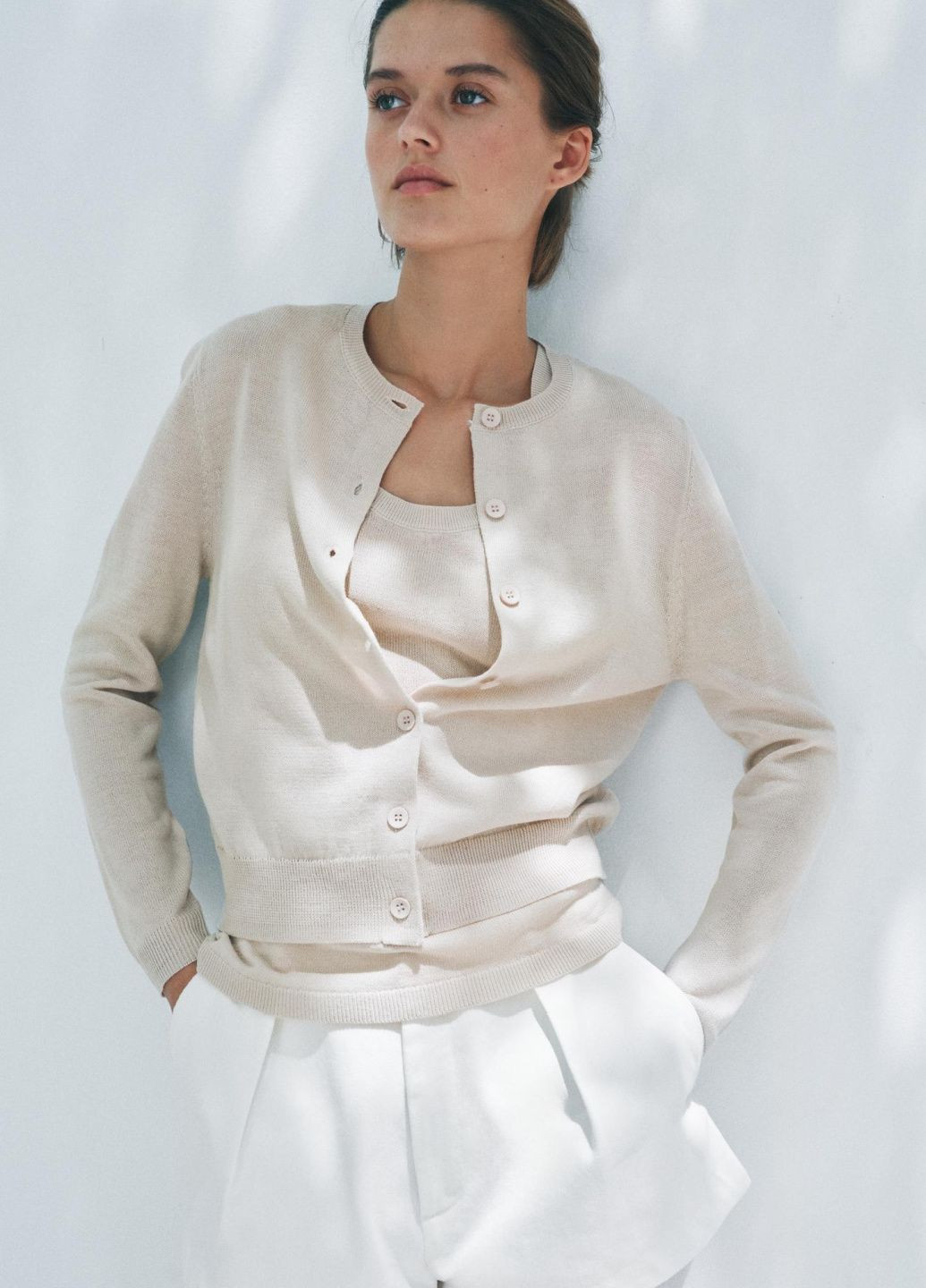 Однотонний трикотажний кардиган із змішаної вовняної тканини Zara (353700049)